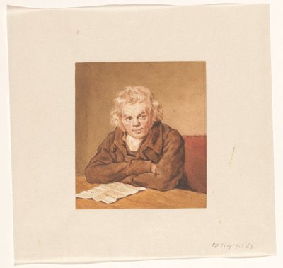 Porträtt av Lourens van Schaick, sittande och läser vid bordet av Pieter Christoffel Wonder