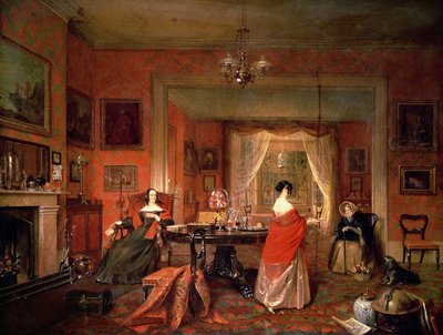 Tre damer i en salongsinredning av Pieter Christoffel Wonder