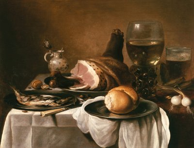 Stilleben med skinka av Pieter Claesz