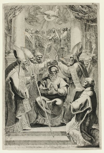 Vigning av biskopen av Noyon med pingstscen ovanför av Pieter Claesz. Soutman