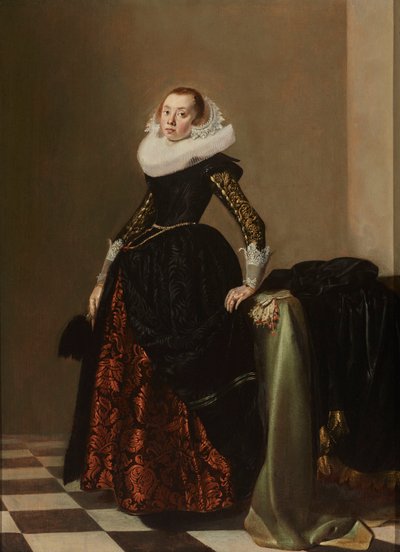 Porträtt av en rikt klädd ung kvinna, ca 1630 (olja på panel) av Pieter Codde