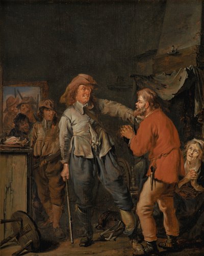 Soldater som bryter sig in i en bondstuga av Pieter Codde