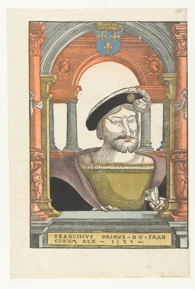 Porträtt av Frans I av Frankrike Francis primus - d g . francorum rex (titel på objekt) av Pieter Coecke van Aelst (I) (circle of)