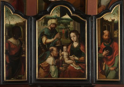 Triptyk med tillbedjan av männen av Pieter Coecke van Aelst (I) (workshop of)