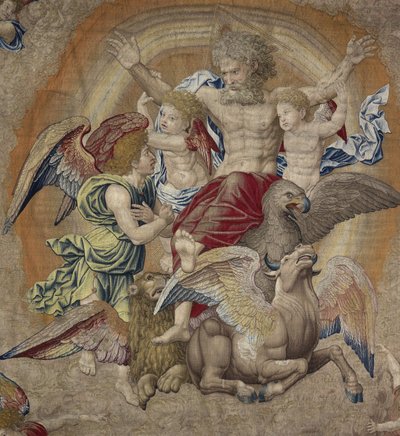 Gud Fadern med symbolerna för de fjärde apostlarna (tetramorfos), känd som Treenigheten av Pieter Coecke van Aelst