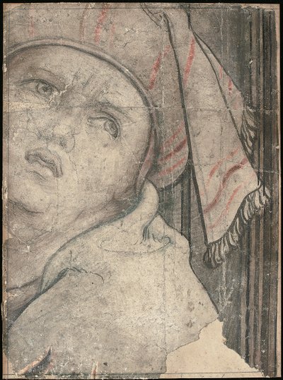 Huvudet på en man i en turban som tittar uppåt av Pieter Coecke van Aelst