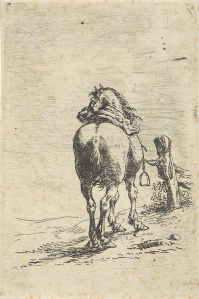 Sadlad häst på en stång av Pieter Cornelisz. Verbeeck