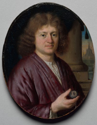 Porträtt av en man som håller en klocka, ca. 1665-70. av Pieter Cornelisz van Slingelandt