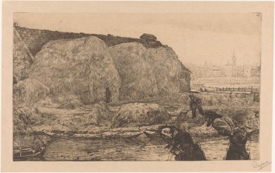 Gård med höskärvor på Jaagpad i Amsterdam av Pieter Dupont (signed by artist)