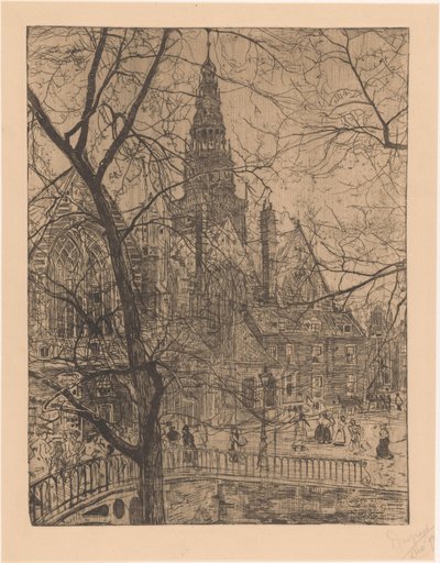 Gamla kyrkan i Amsterdam av Pieter Dupont (signed by artist)