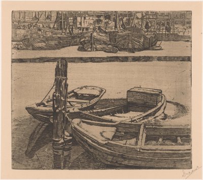 Fartyg i Damrak i Amsterdam av Pieter Dupont (signed by artist)
