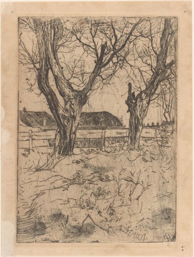 Två pillar framför ett staket av Pieter Dupont (signed by artist)
