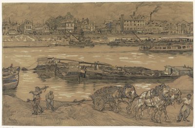 Utsikt över Seines strand av Pieter Dupont