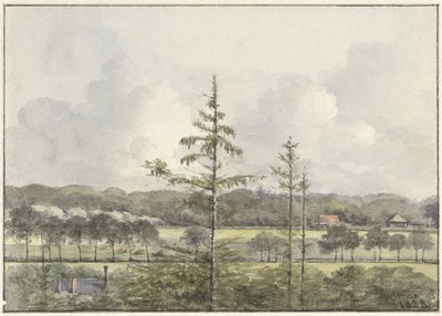 Utsikt över ängar med gårdar av Pieter Ernst Hendrik Praetorius