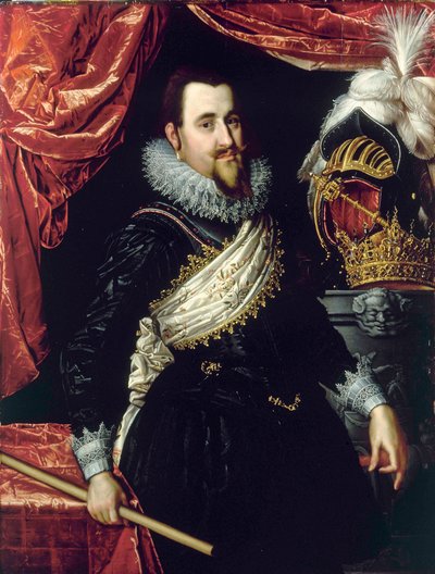 Porträtt av Christian IV, kung av Danmark (1577-1648). Målning av Pieter Isaacsz (1569-1625) ca 1615. Frederiksborgs slott. Danmark. av Pieter Fransz. Isaacsz.