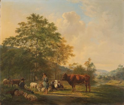 Kuperat landskap med herde, förare och boskap av Pieter Gerardus van Os