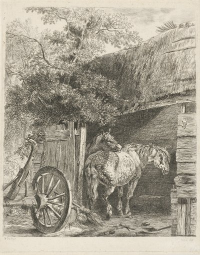 Två hästar i en lada av Pieter Gerardus van Os