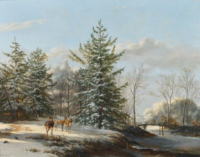 Vinterlandskap med dovhjort av Pieter Gerardus van Os