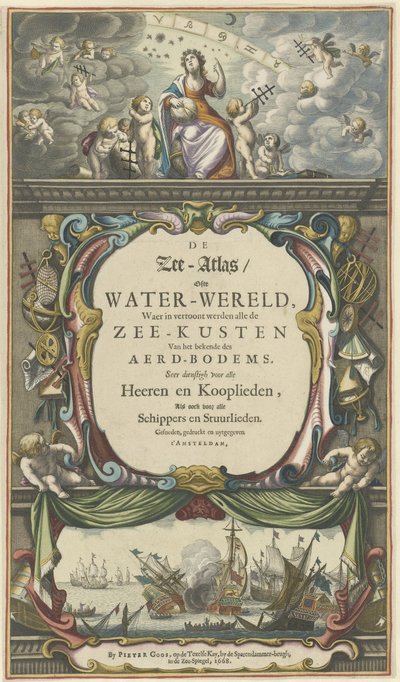 Titelsida för Pieter Goos, Havsatlasen eller vattenvärlden, 1668 av Pieter Goos