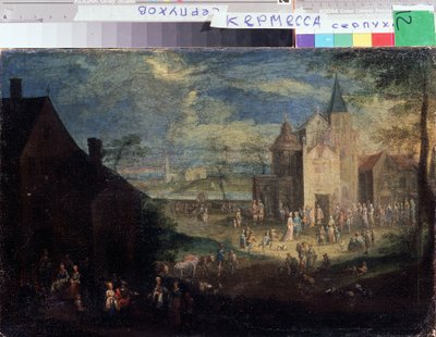 ""Kermesse på platsen för en by"" (Kermis) Stadslandskap i Flandern. Målning av Peter Gysels (1621-1690) Serpukhov, Rysslands statliga museum för historia och konst av Peeter Gijsels