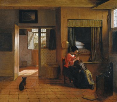 Interiör med en mamma som avlusar sitt barns hår En mammas plikt, 1659-1660 av Pieter Hooch de