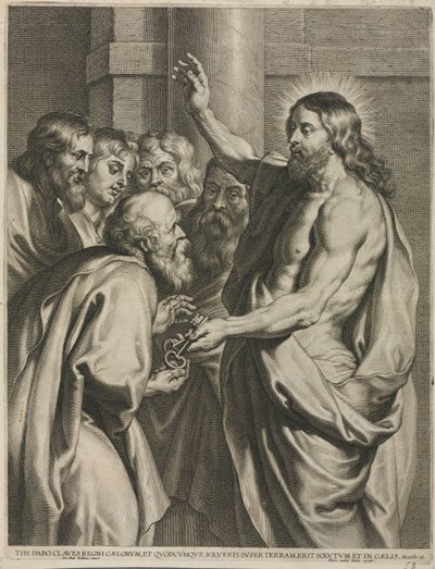 Kristus ger nycklarna till Petrus. av Pieter I de Jode