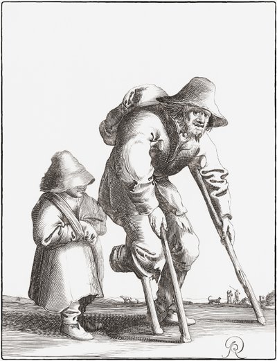 Förlamad tiggare med barn (gravyr) av Pieter Jansz (after) Quast