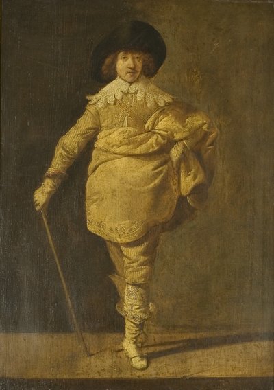 A Standing Cavalier, c.1630 (olja på panel) av Pieter Jansz. Quast