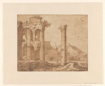 Forum av Nerva i Rom, sett från Minervas tempel av Pieter Lastman