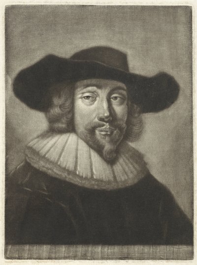 Porträtt av en man med hatt och krage av Pieter Louw