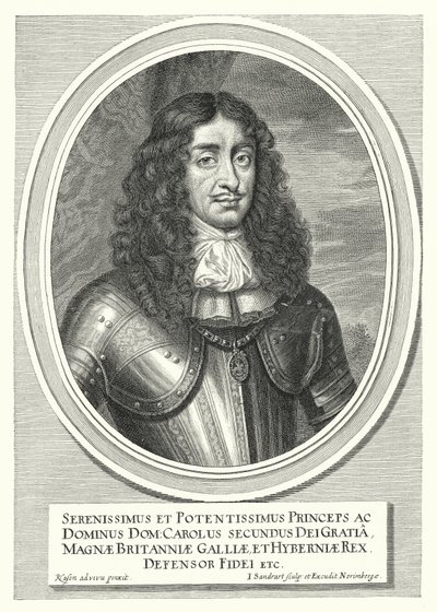 Karl II, kung av England, Skottland och Irland (gravyr) av Pieter Nason