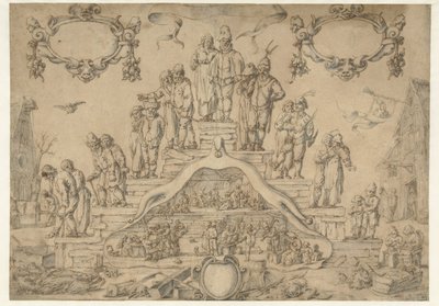 Ålderdomstrappa med bönder och bondfruar av Pieter Nolpe (attributed to)