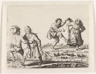 Två dansande bondepar av Pieter Nolpe