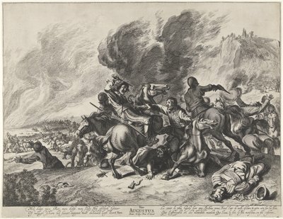 Slaget: augusti månad och elementet av eld Fjärde augusti (titel på objekt) Landskap med månaderna, elementen och årstiderna (serietitel) av Pieter Nolpe