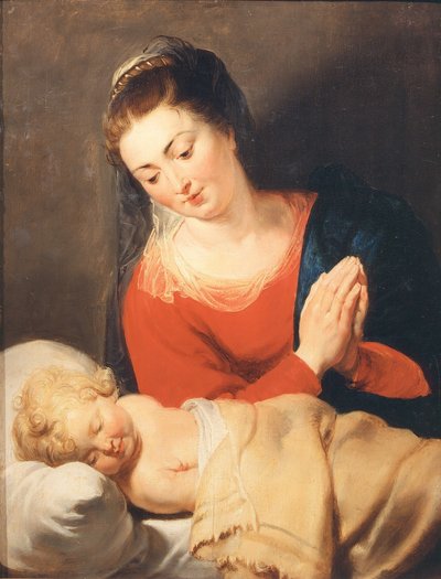 Jungfrun som tillber det sovande barnet, ca. 1615. av Pieter Paul Rubens