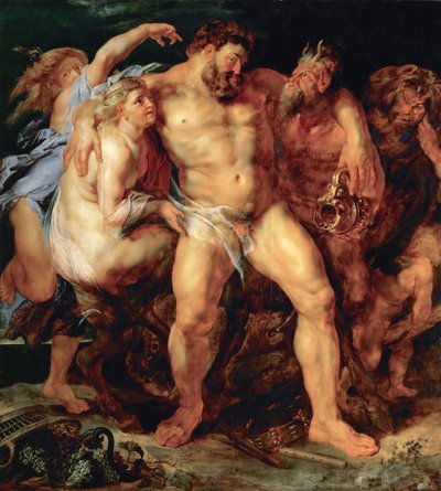 Den berusade Hercules, ledd av en nymf och en satyr, ca 1614. av Peter Paul Rubens