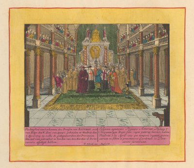 Erkännande av Louis Philip, prins av Asturien och son till kung Filip V av Spanien, 1709 Högtidlighet för erkännandet av prinsen av Asturien, son till Philip de V. kon. av Spanien, hölls i Madrid den 7 april 1709, vid vilken deputerade för PR av Pieter Schenk (I)
