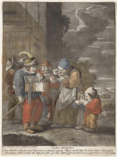 Ansiktet Visus rusticus (titel på objekt) Fem sinnen (serietitel) av Pieter Schenk (I)