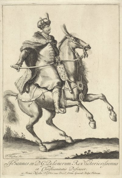 Ridsporträtt av kung John III Sobieski av Polen av Pieter Stevens (vermeld in 1689)