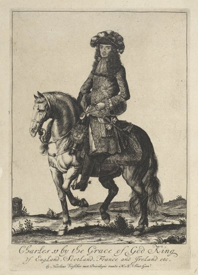 Ridsporträtt av kung Charles II av England av Pieter Stevens (vermeld in 1689)