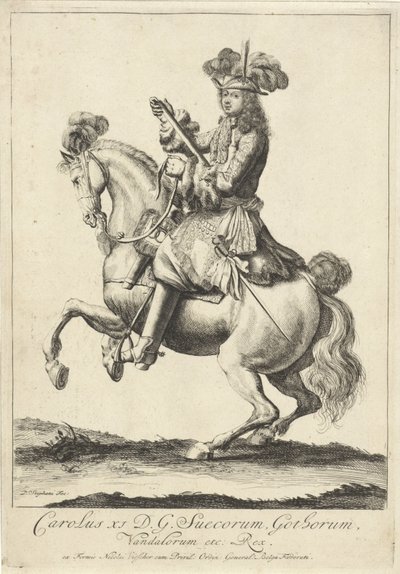 Ridsporträtt av kung Karl XI av Sverige av Pieter Stevens (vermeld in 1689)