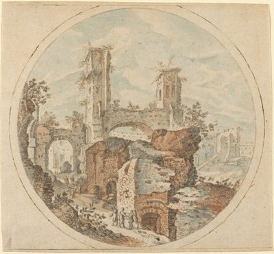 Resenärer bland romerska ruiner av Pieter Stevens