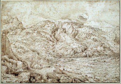 Alpernas landskap. Teckning av Pieter Brueghel Dit The Old Man (1525-1569) Ec. Flam. av Pieter Bruegel the Elder