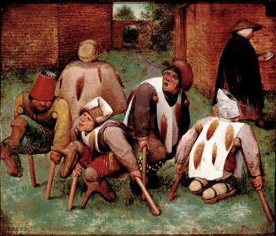 Estropierna Grupp av funktionshindrade karaktärer, butts-de-jatte (rumpor). Målning av Pieter Bruegel (eller Breugel eller Brueghel eller Breughel) dit l