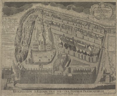Utsikt över Sint-Elisabethbegijnhof en de Sint-Elisabethkerk te Gent Begginasium of St. Elizabeth under vård av Preachers of Gent från år 1234 (titel på objekt) av Pieter Wauters