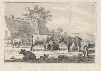 Gårdsplan med mjölkande flicka av Pieter de Goeje