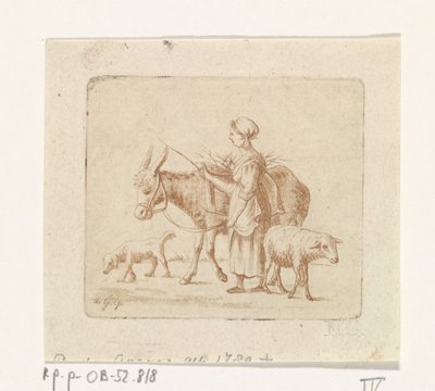 Fårherdinna med mulåsna, får och hund av Pieter de Goeje