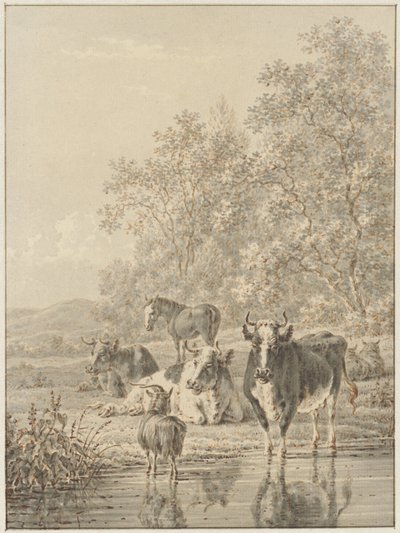 Landskap med boskap vid vattnet av Pieter de Goeje