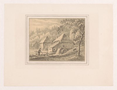 Landskap med vattenkvarn och ladugård av Pieter de Goeje