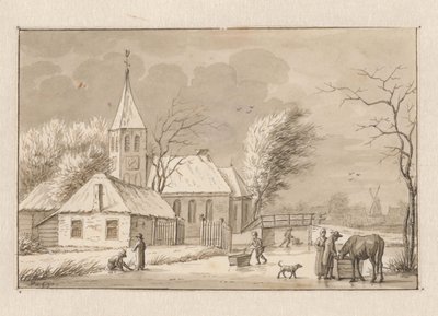 Vintervy vid en kyrka av Pieter de Goeje